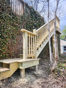 Wood lakefront stairs built on a steep slope